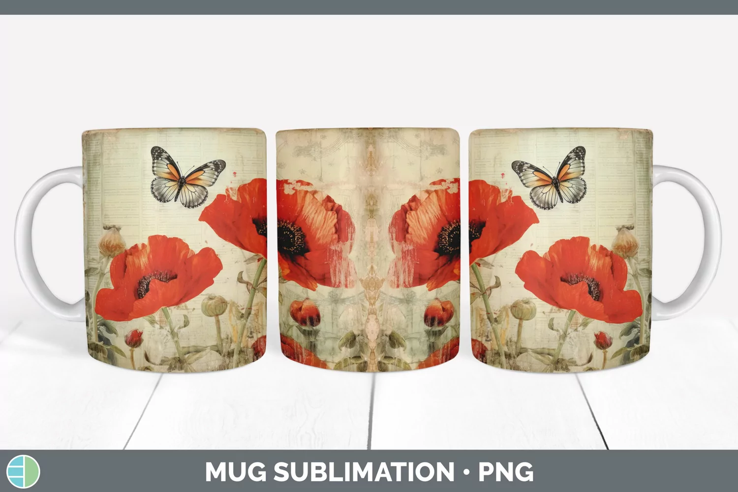 GorgeousDecoupage Poppies Mug Wrap design.