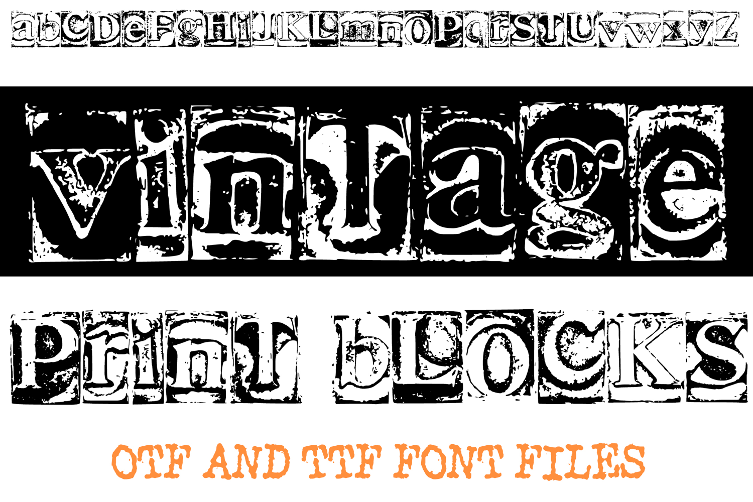 Vintage Print Blocks Lettering ABC Font Typography Text by Squeeb Creative