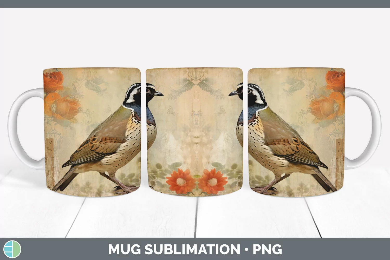 GorgeousDecoupage Quails Mug Wrap design.