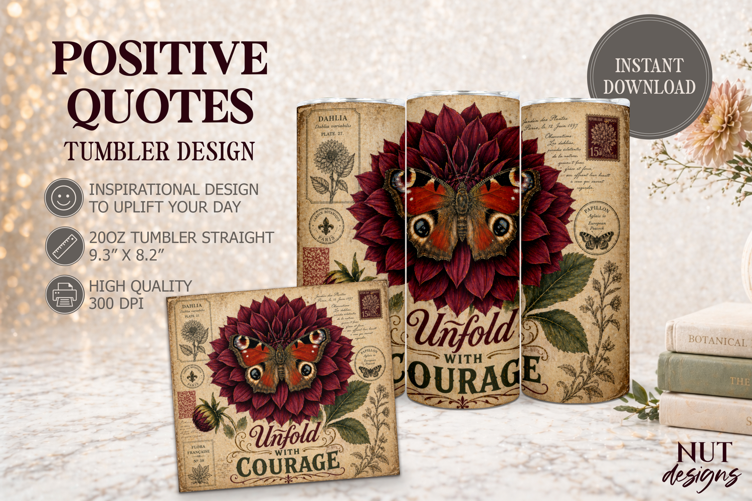 Vintage Butterfly Tumbler Inspirational quotes 20OZ tumbler product image 1