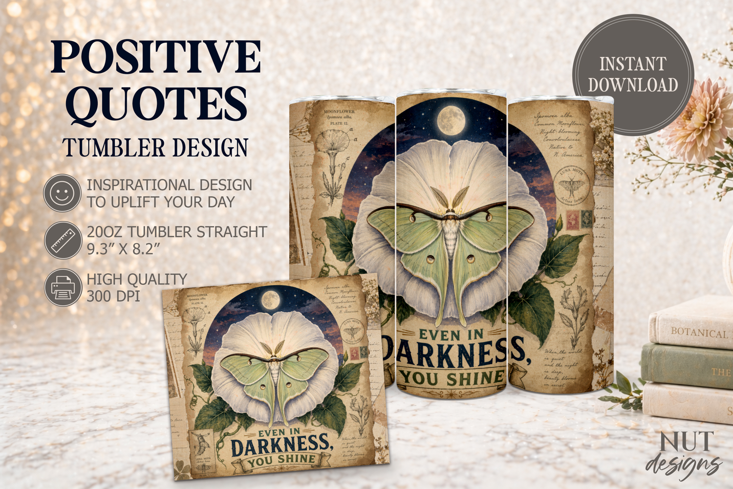 Moon Moth Vintage Tumbler wrap, Inspirational quotes product image 1