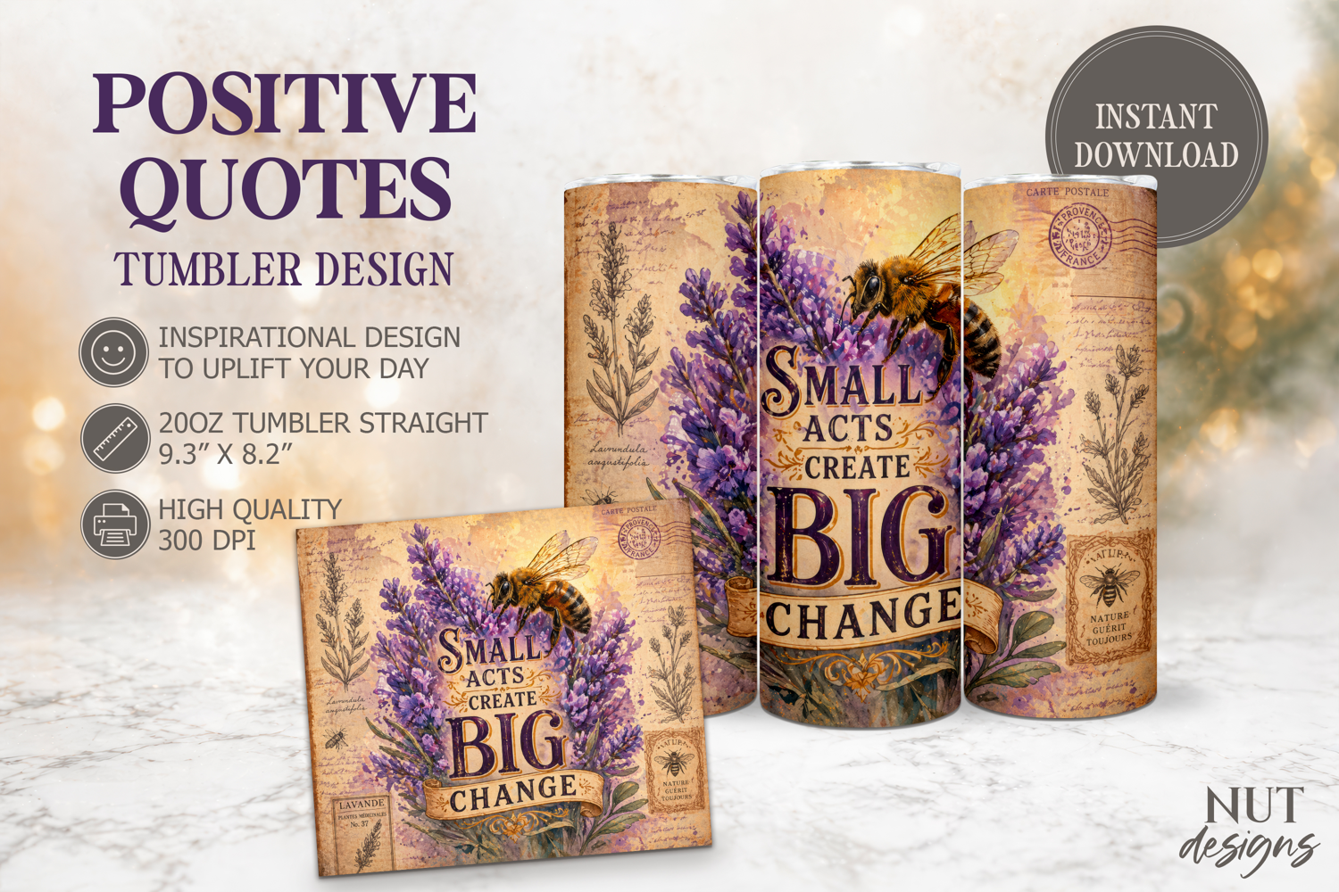 Lavender Bee Quote Tumbler wrap, Inspirational quotes product image 1