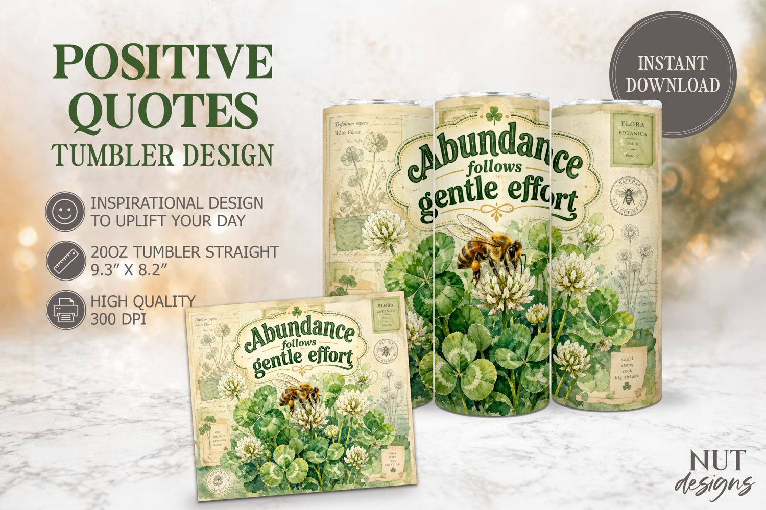 Clover Bee Quote Tumbler wrap, Inspirational quote product image 1
