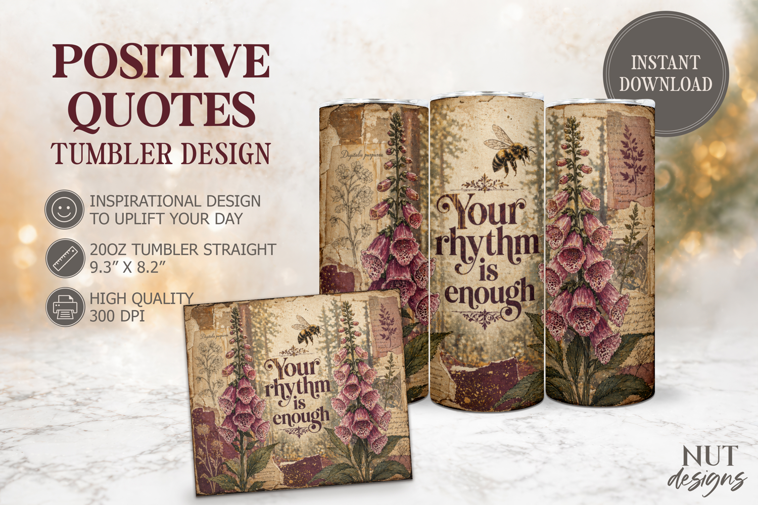 Foxglove Bee Quote Tumbler wrap, Inspirational quotes product image 1