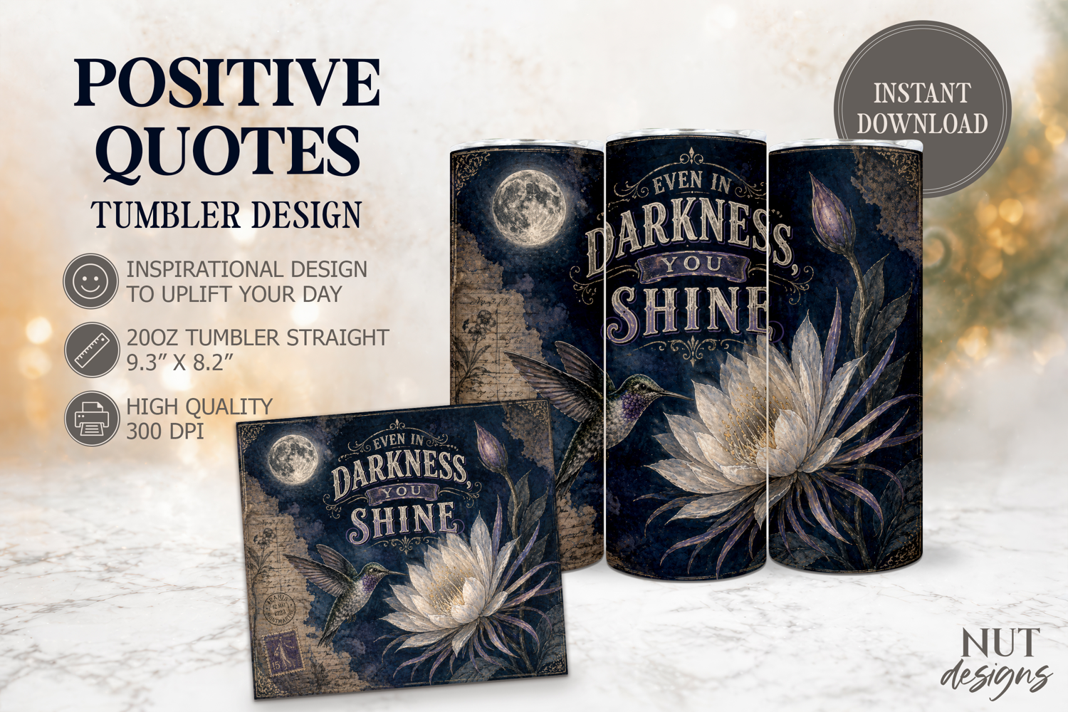 Moonlight Hummingbird Vintage Tumbler, Inspirational quotes product image 1