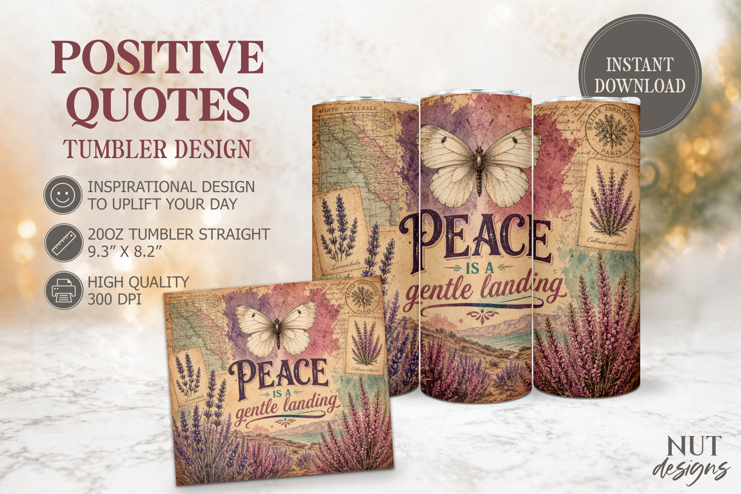 Butterfly Lavender Retro Tumbler wrap, Inspirational quotes product image 1