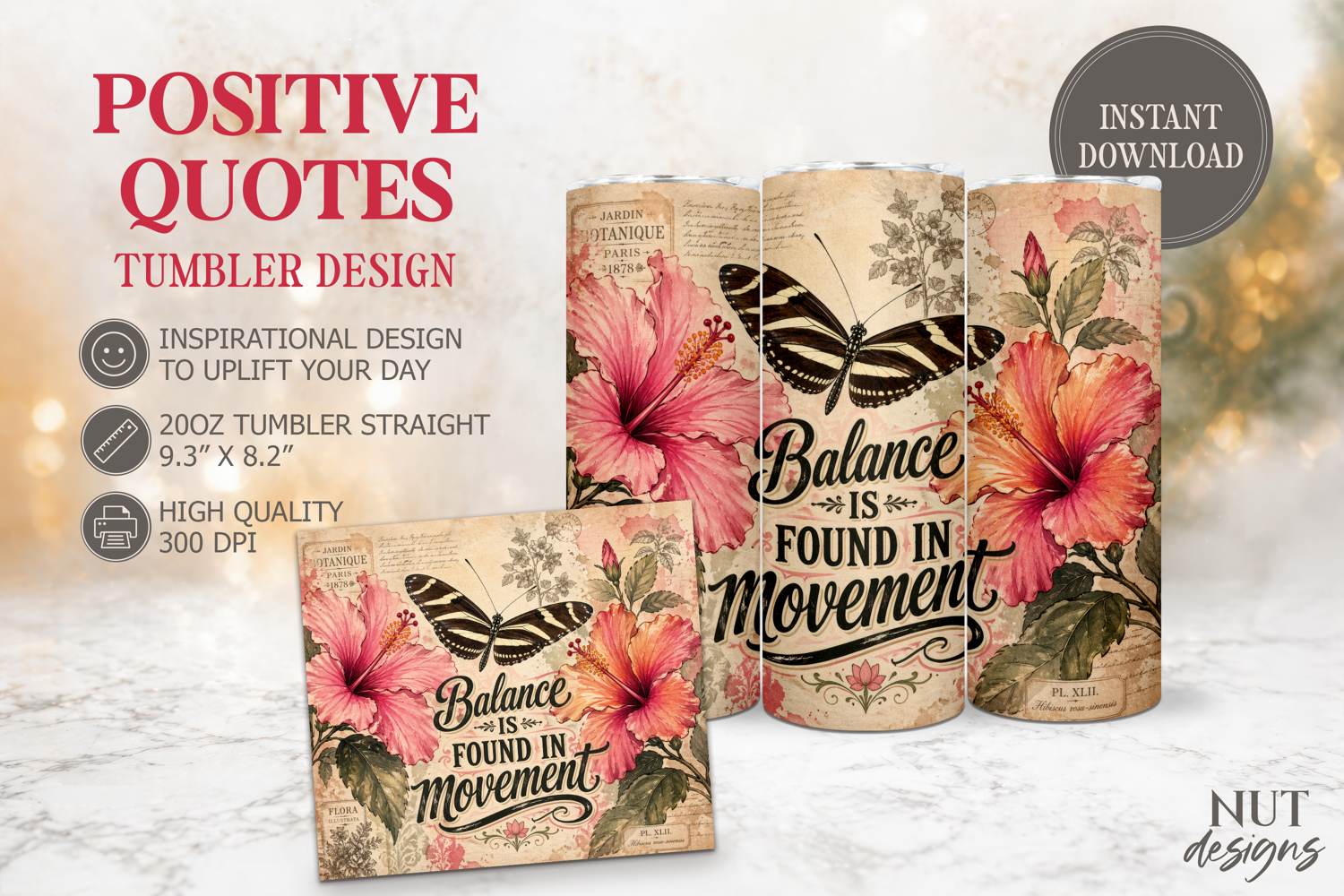 Butterfly Hibiscus Retro Tumbler wrap, Inspirational quotes product image 1