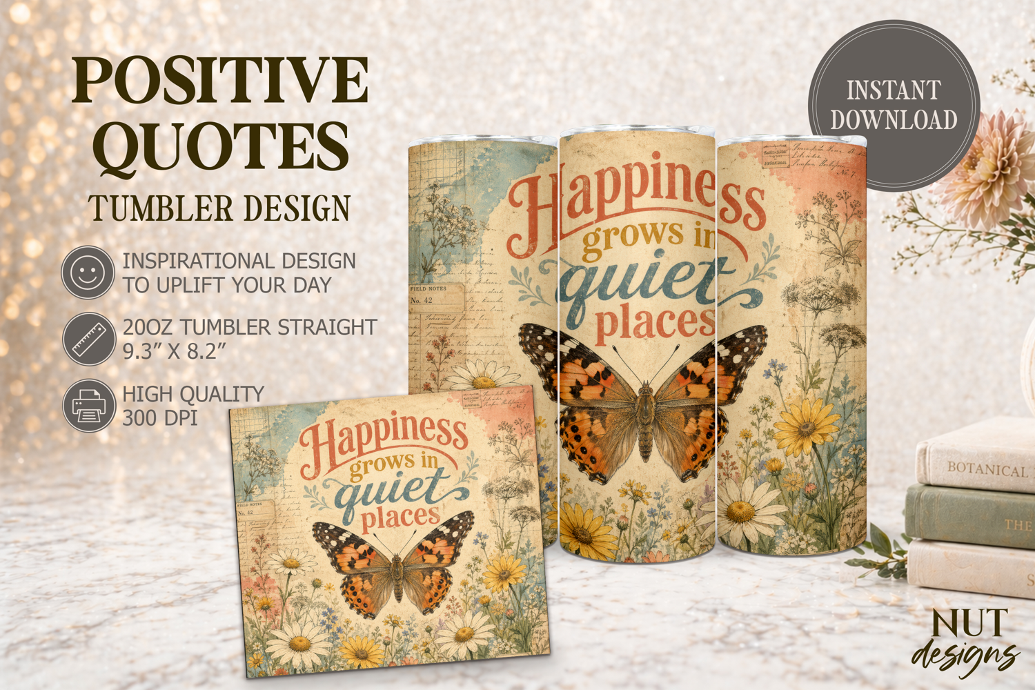 Summer Butterfly Vintage Tumbler wrap, Inspirational quotes product image 1