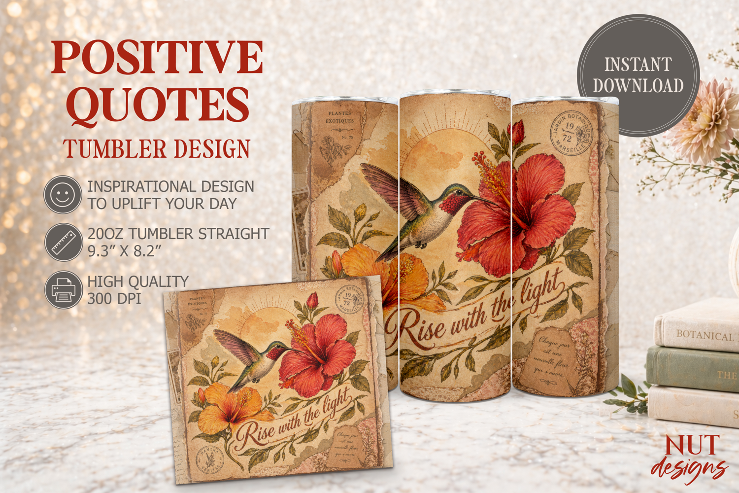 Hummingbird Hibiscus Vintage Tumbler, Inspirational quotes product image 1