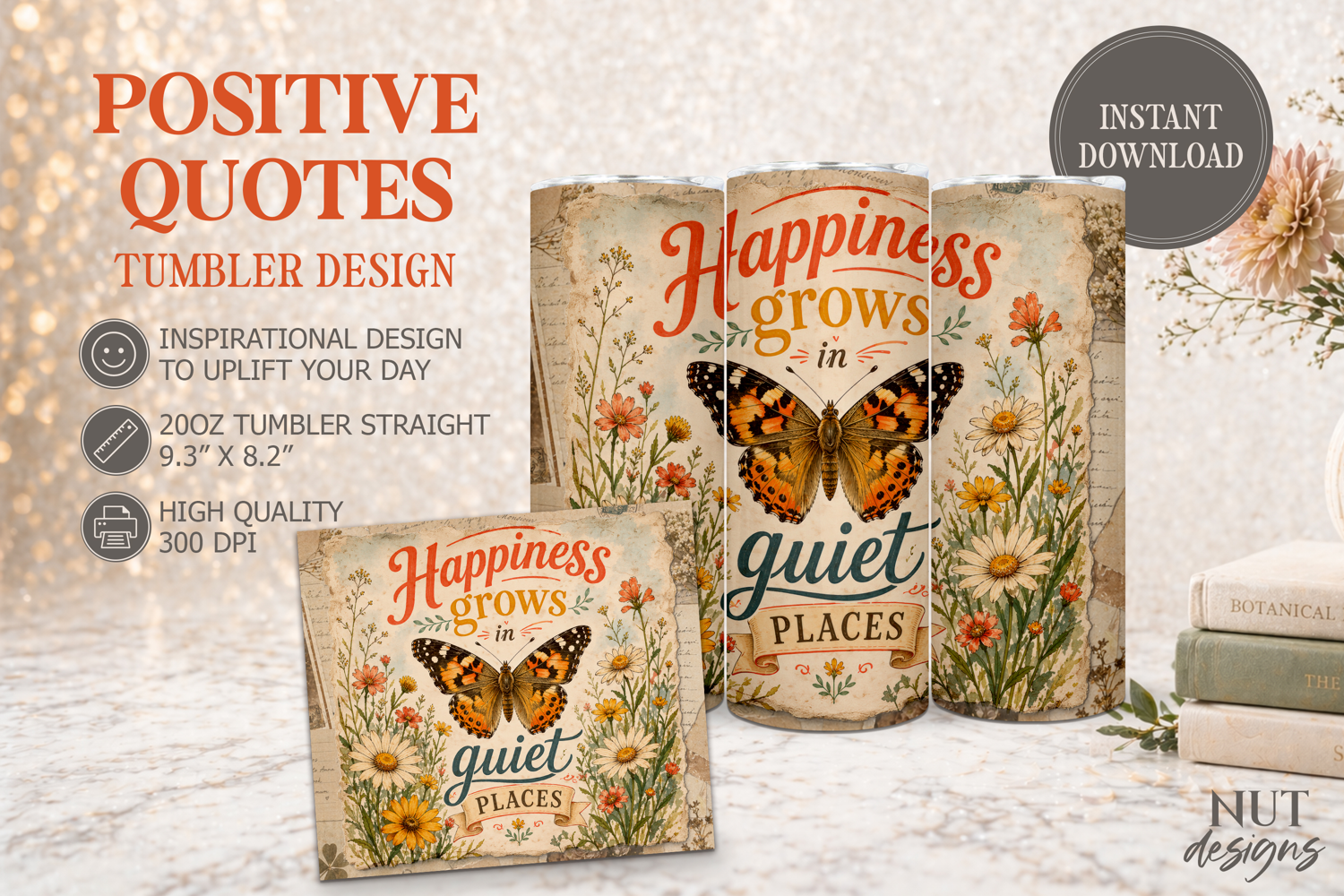 Butterfly Wildflowers Tumbler wrap, Inspirational quotes product image 1