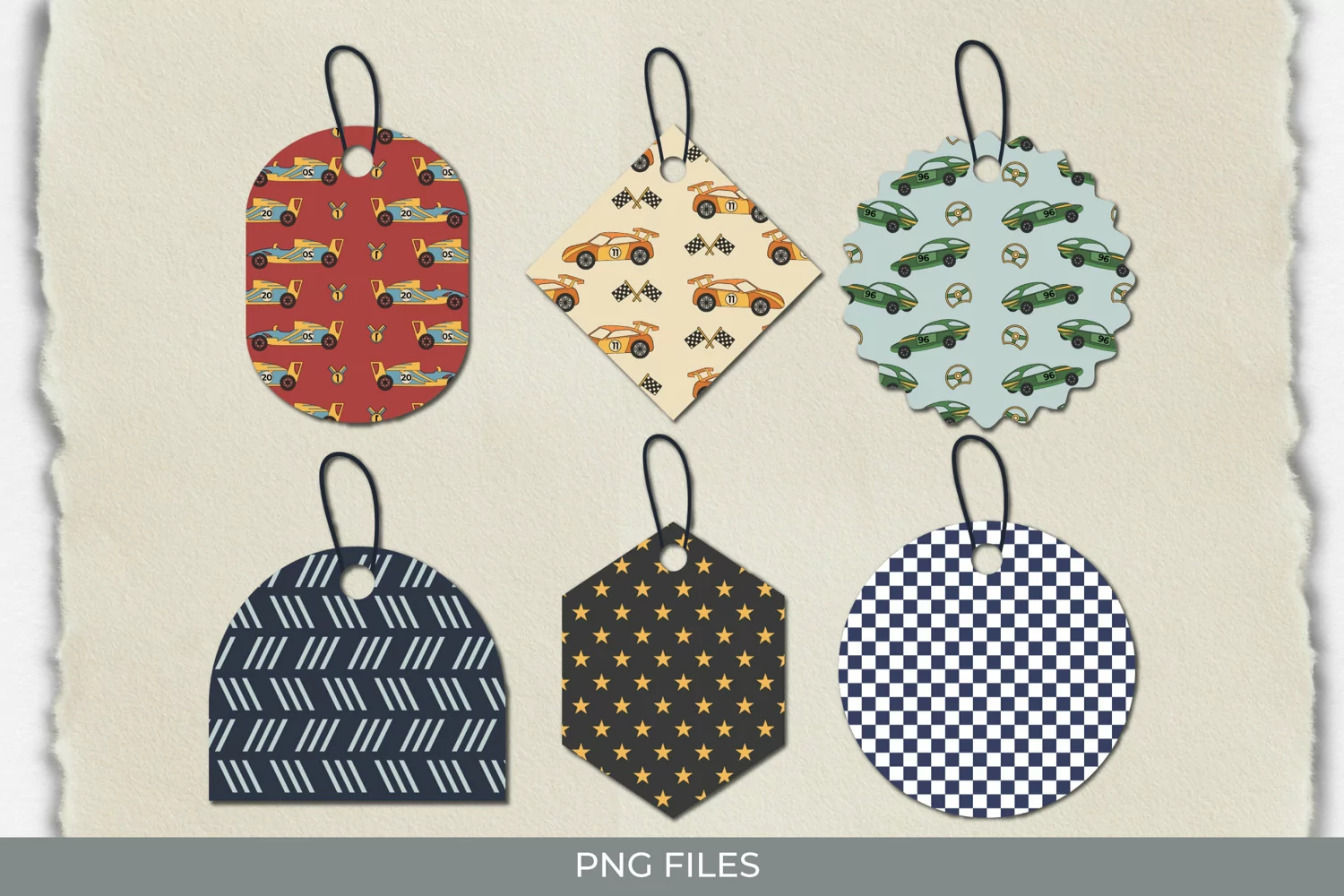 Vintage Racing Car Seamless Pattern Shaped Tags product image 1