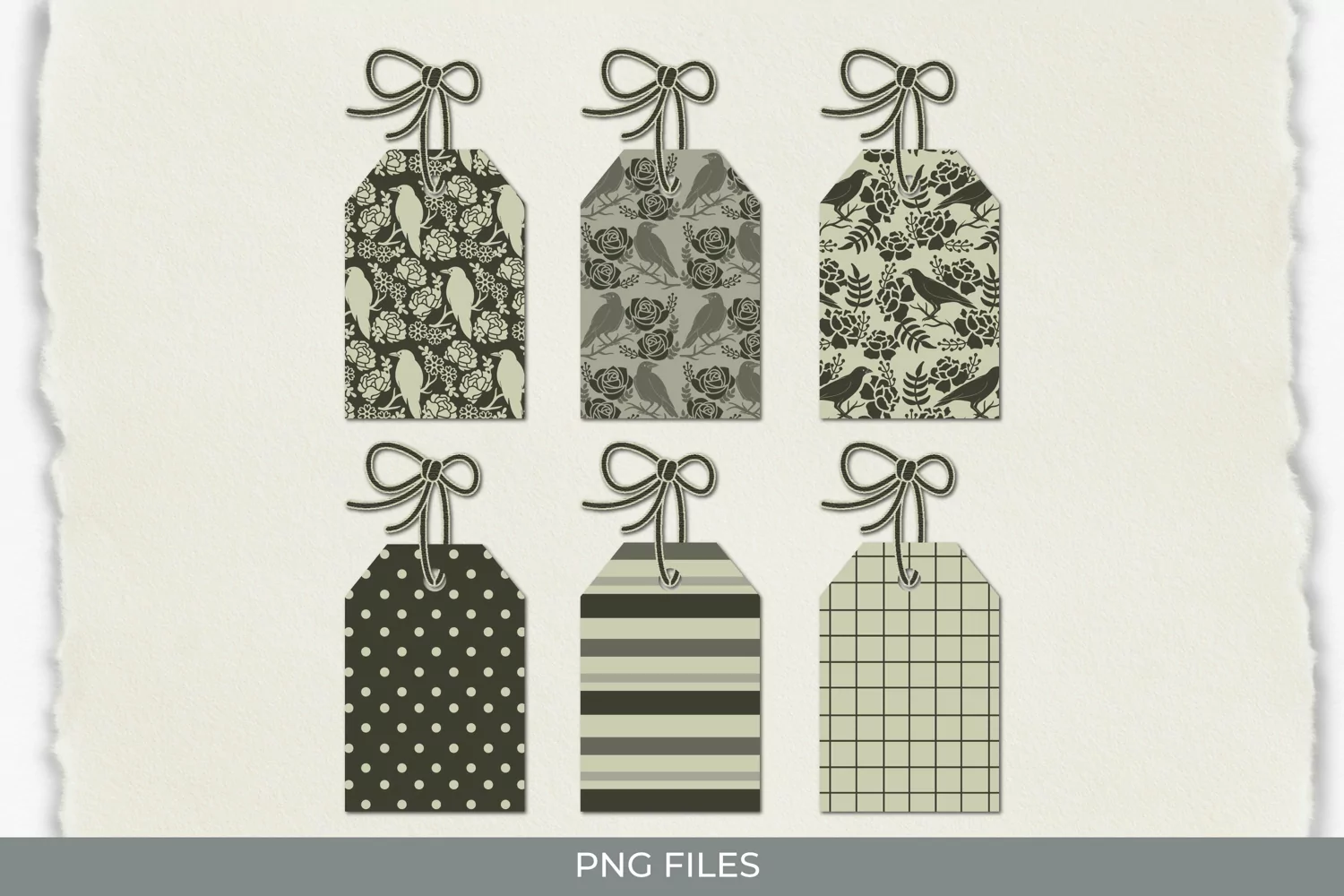 Vintage Raven and Floral Seamless Pattern Shaped Tag product image 1