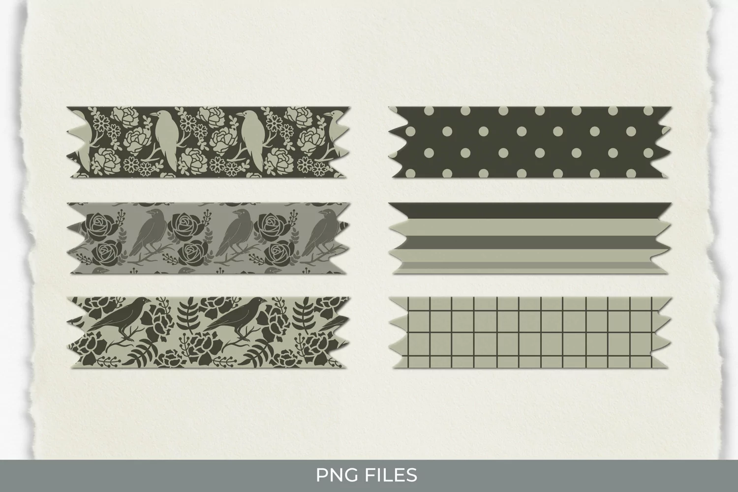 Vintage Raven and Floral Seamless Pattern Tape product image 1