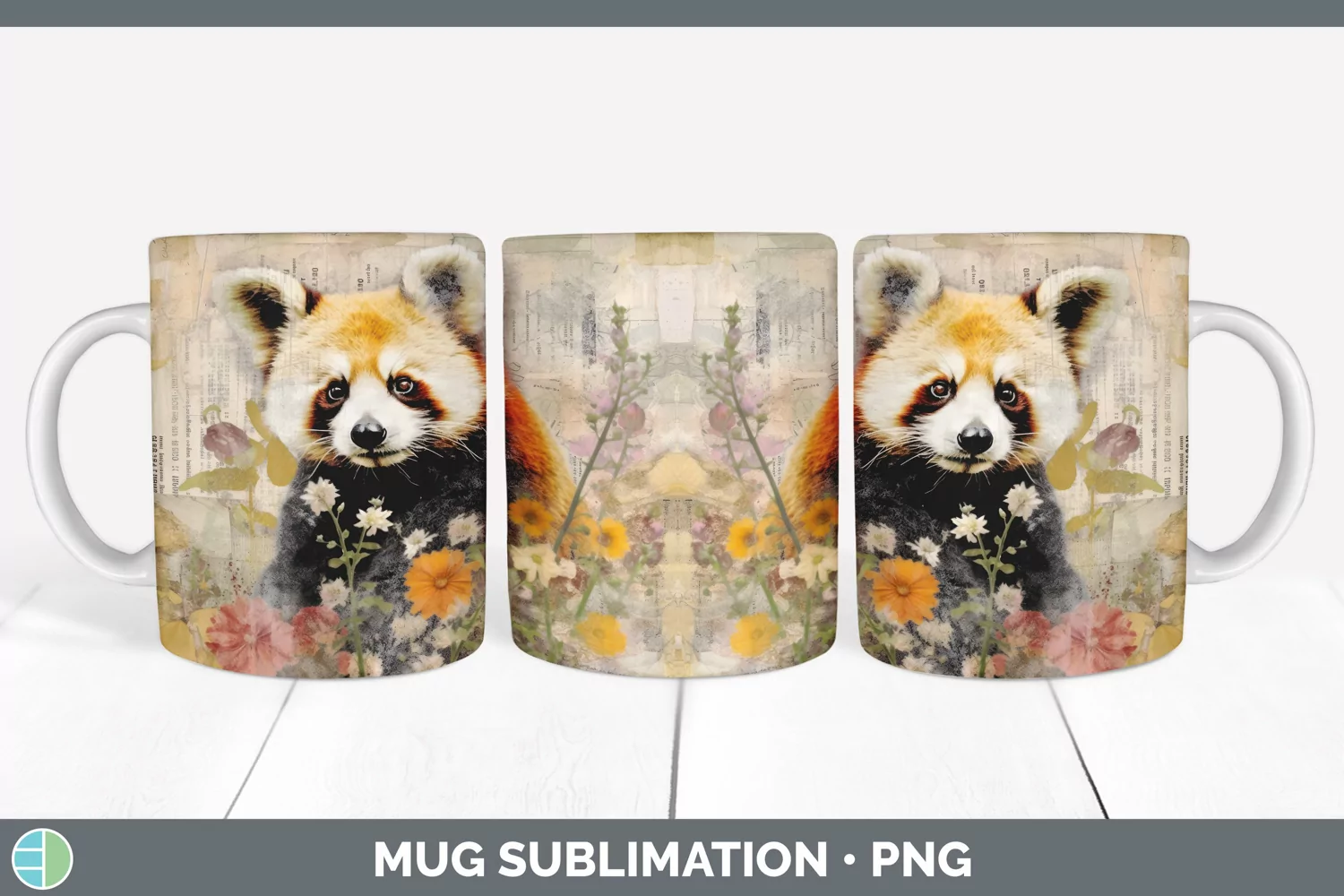 GorgeousDecoupage Red Pandas Mug Wrap design.