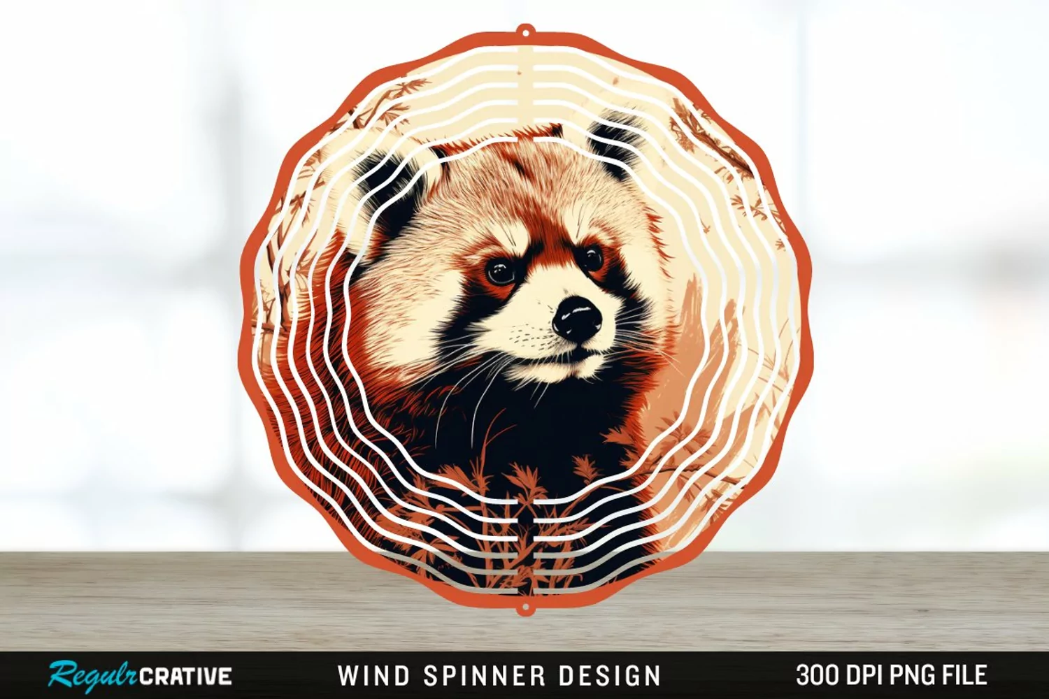 Vintage Red Panda Wind Spinner Sublimation Design PNG product image 1