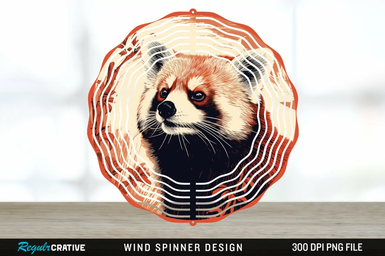 Vintage Red Panda Wind Spinner Sublimation Design PNG product image 1
