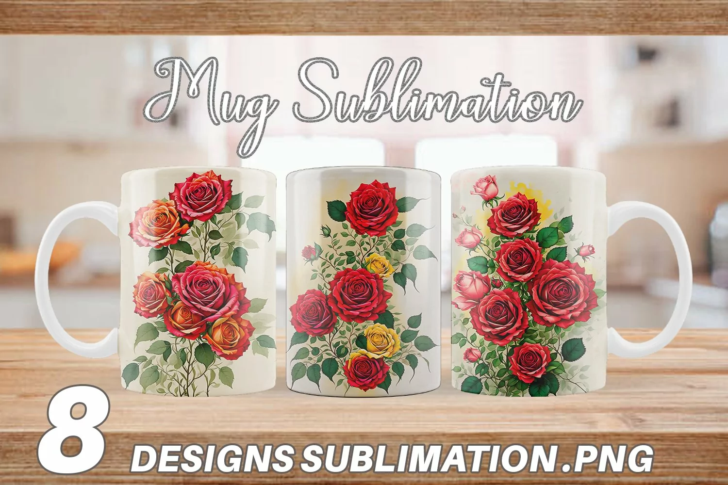 Vintage Red Rose Mug sublimation design product image 1