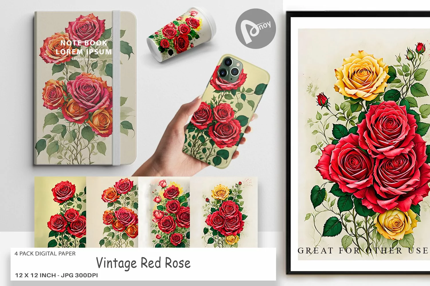 Digital Paper Vintage Red Rose product image 1
