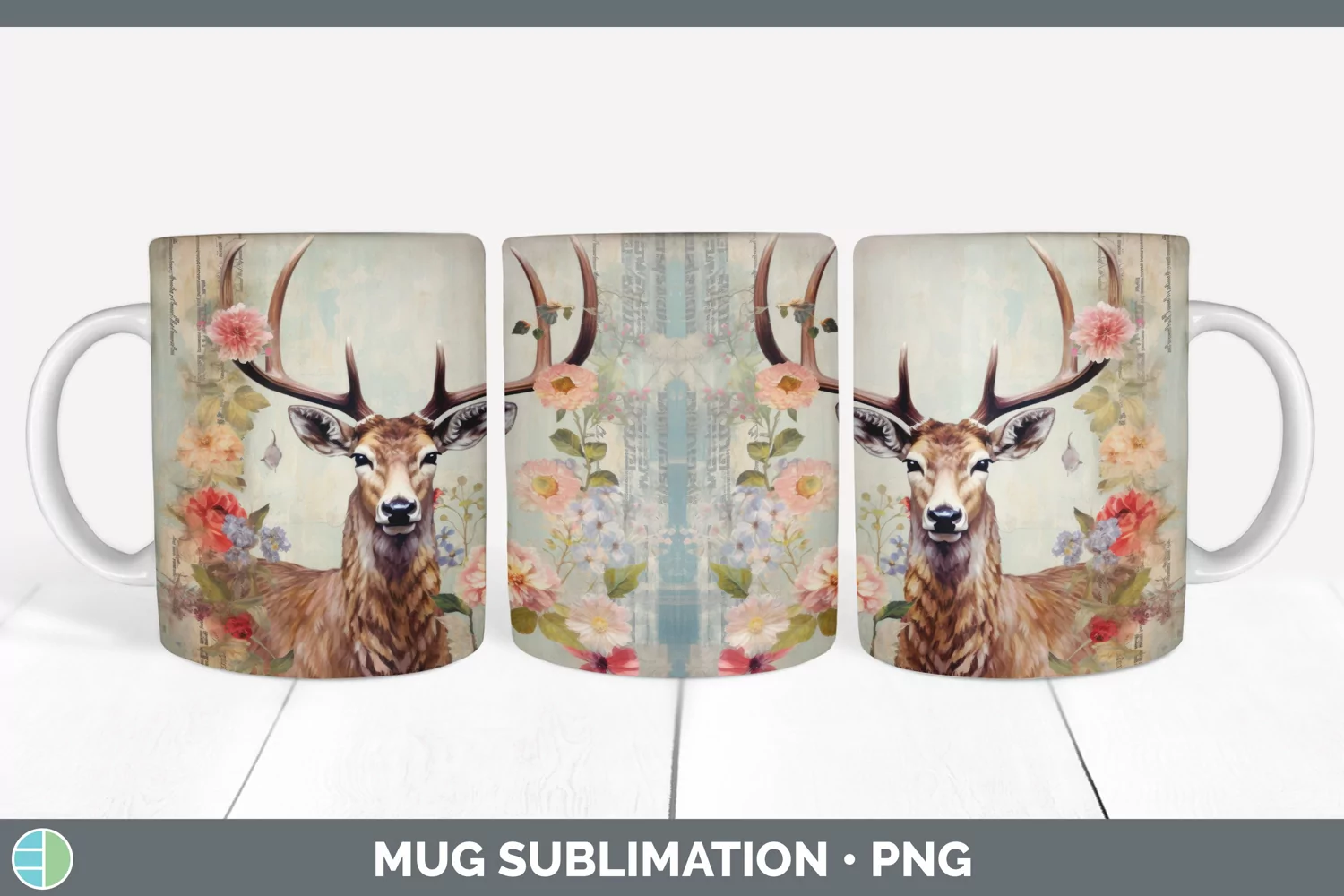 GorgeousDecoupage Reindeer Mug Wrap design.