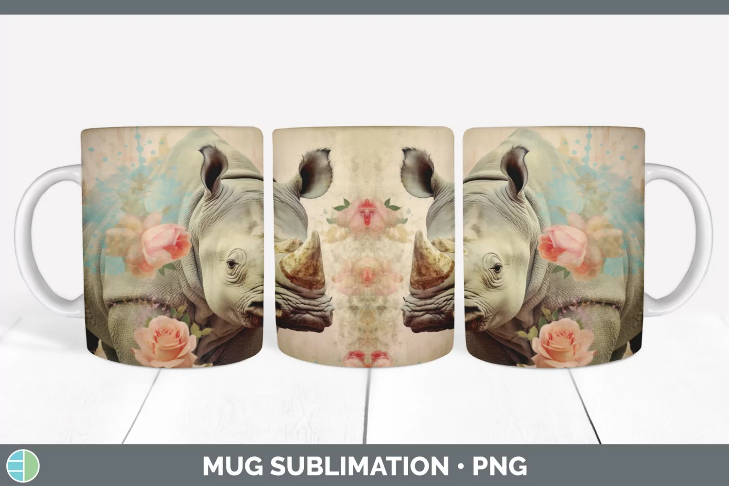 GorgeousDecoupage Rhinos Mug Wrap design.