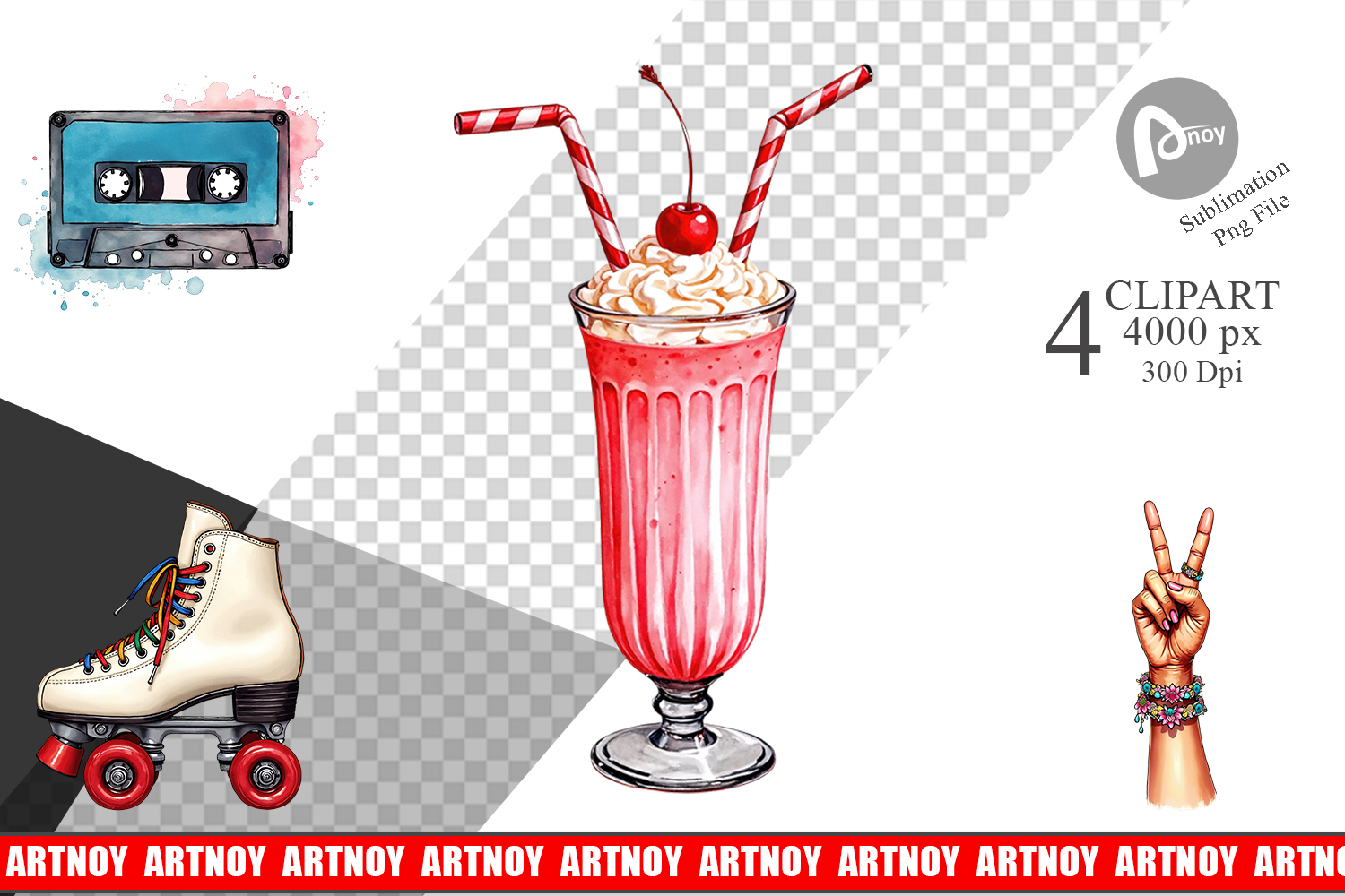 Vintage Roller Disco Summer Clipart product image 1