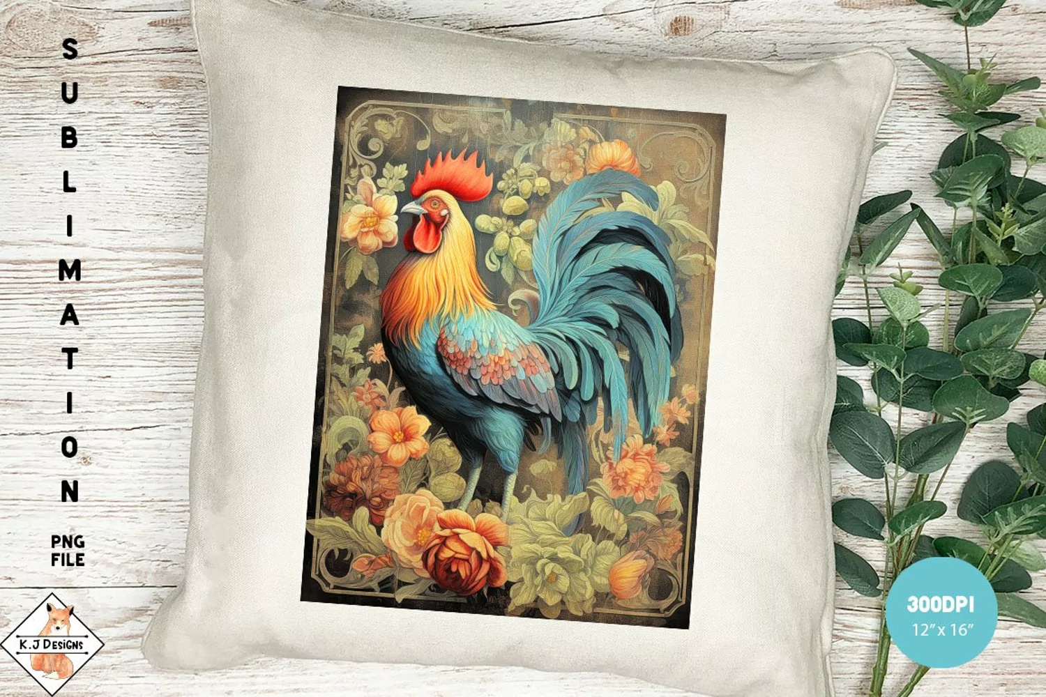 Vintage Roosters Sublimation Design | Farmhouse product image 1