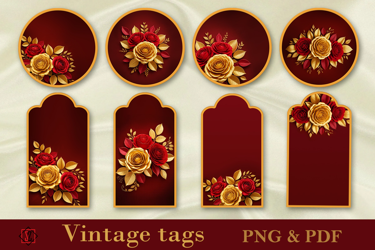 Vintage rose tags/round/rectangular tag product image 1