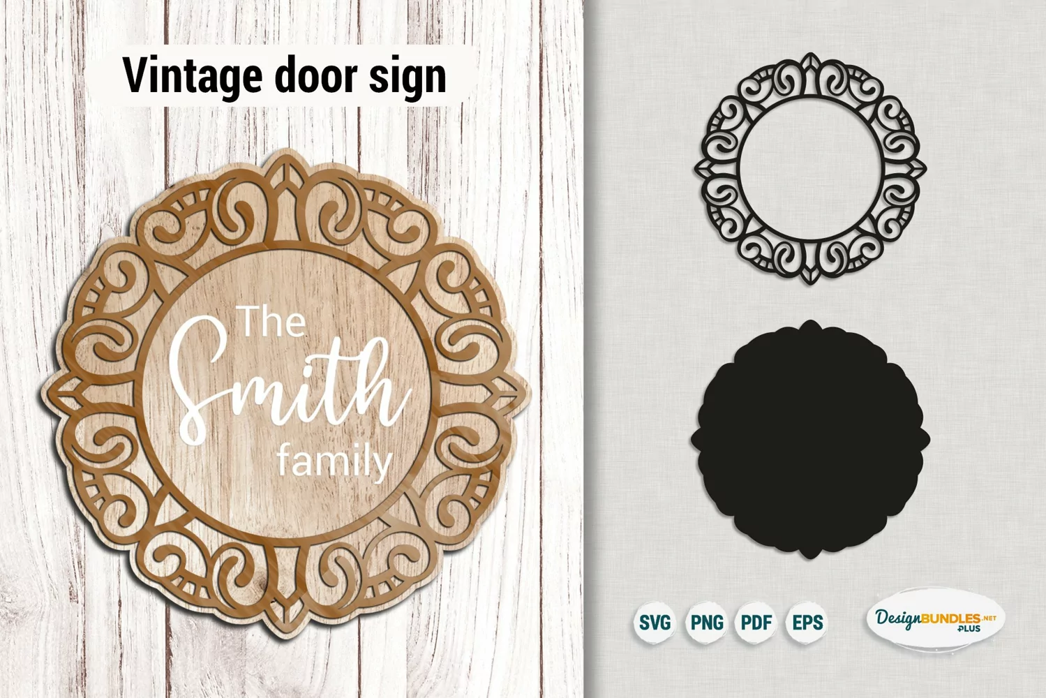 Vintage family door sing template | Laser cut design SVG product image 1