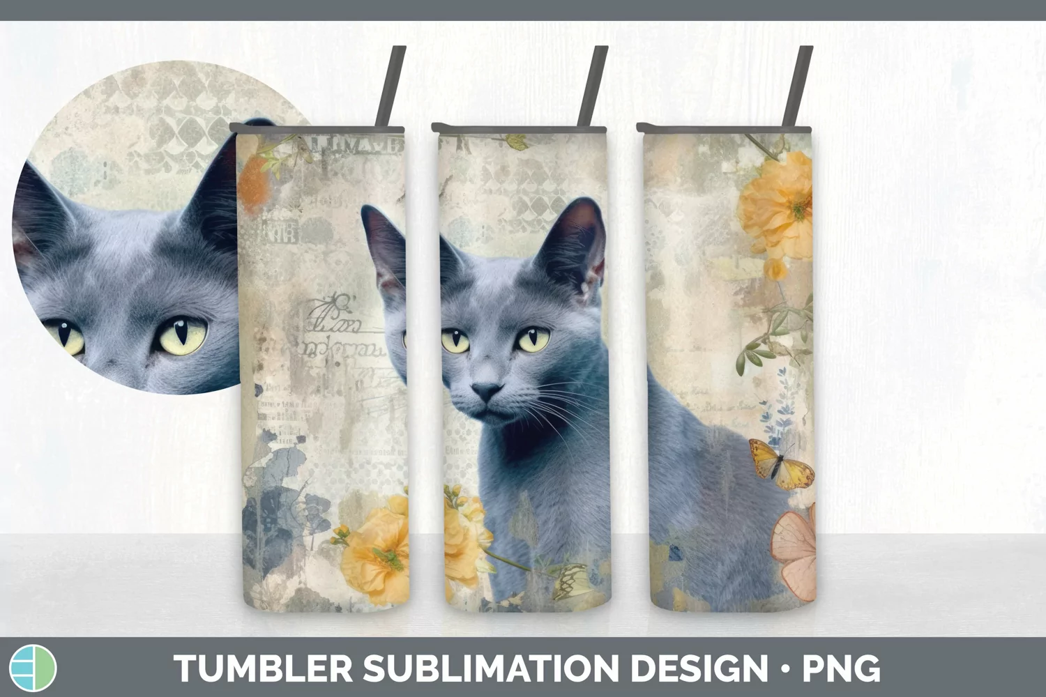 GorgeousDecoupage Russian Blue Cats Tumbler design.