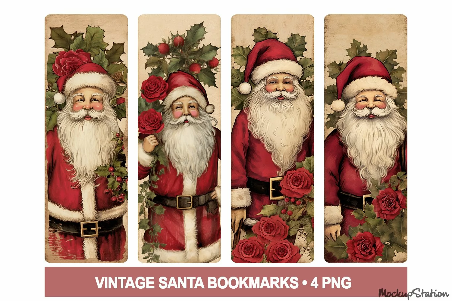 Vintage Santa Bookmarks PNG Printable | Retro Christmas product image 1