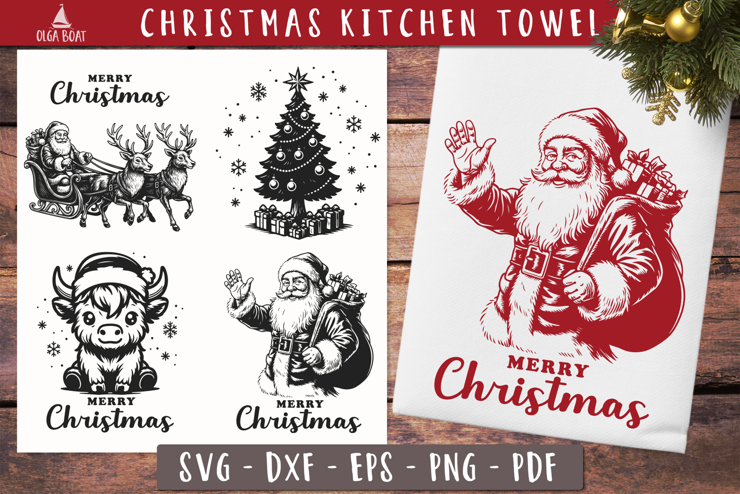 Vintage Santa Christmas Towel SVG 