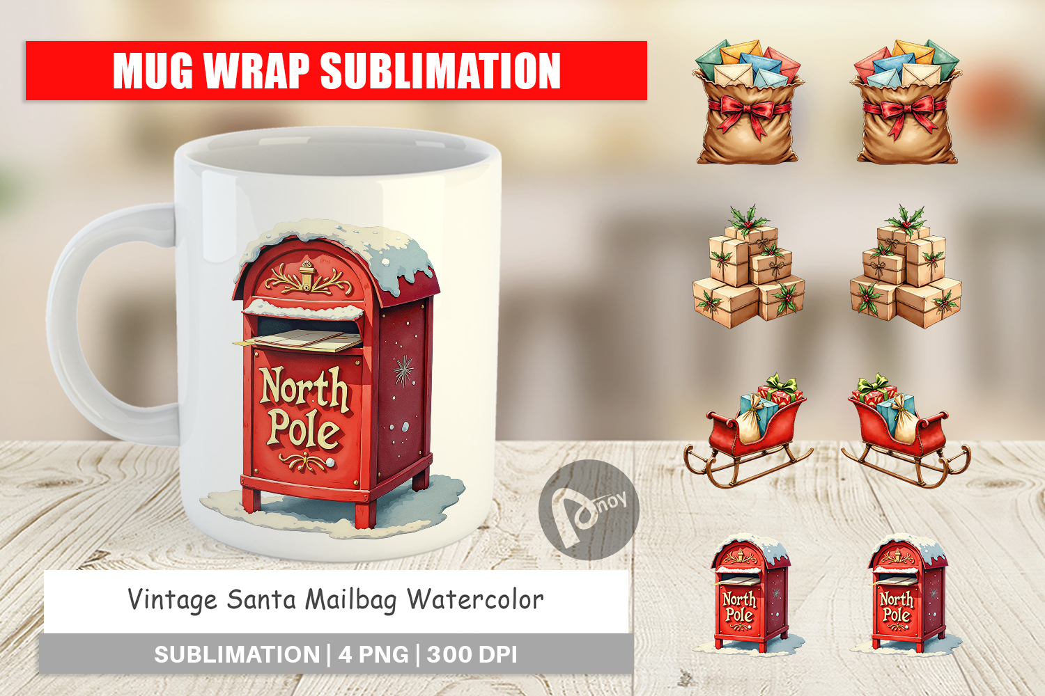 Vintage Santa's Mailbag Mug Wrap product image 1