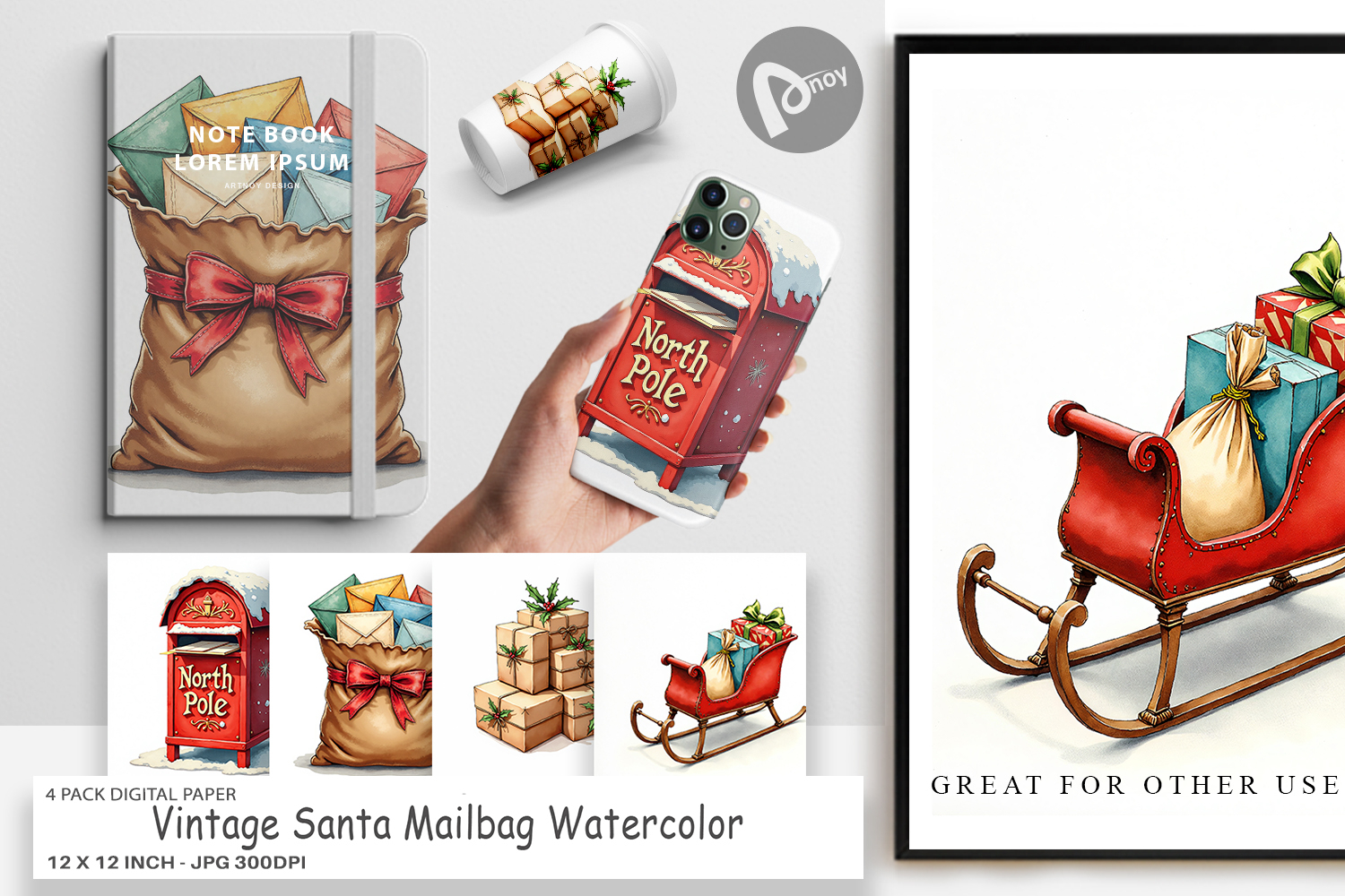 Vintage Santa's Mailbag Digital Paper product image 1
