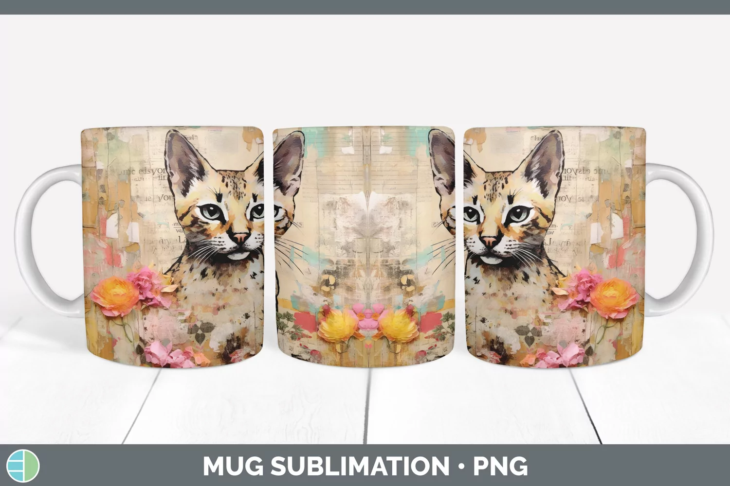 GorgeousDecoupage Savannah Cats Mug Wrap design.