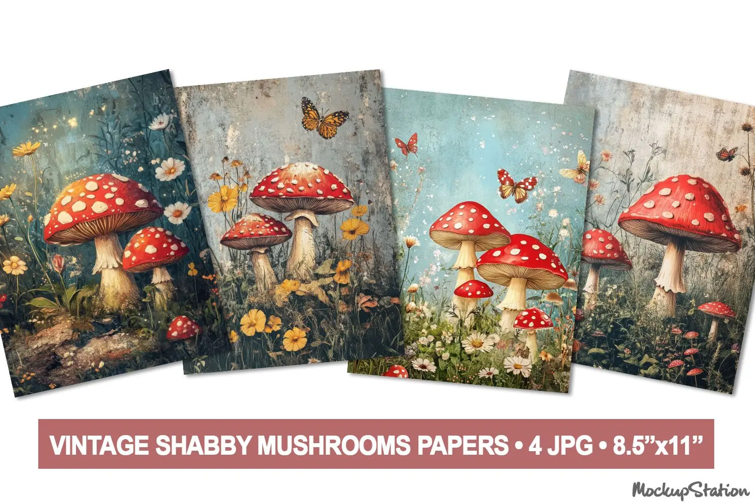 Vintage Mushrooms Junk Journal Pages | Shabby Mixed Media product image 1