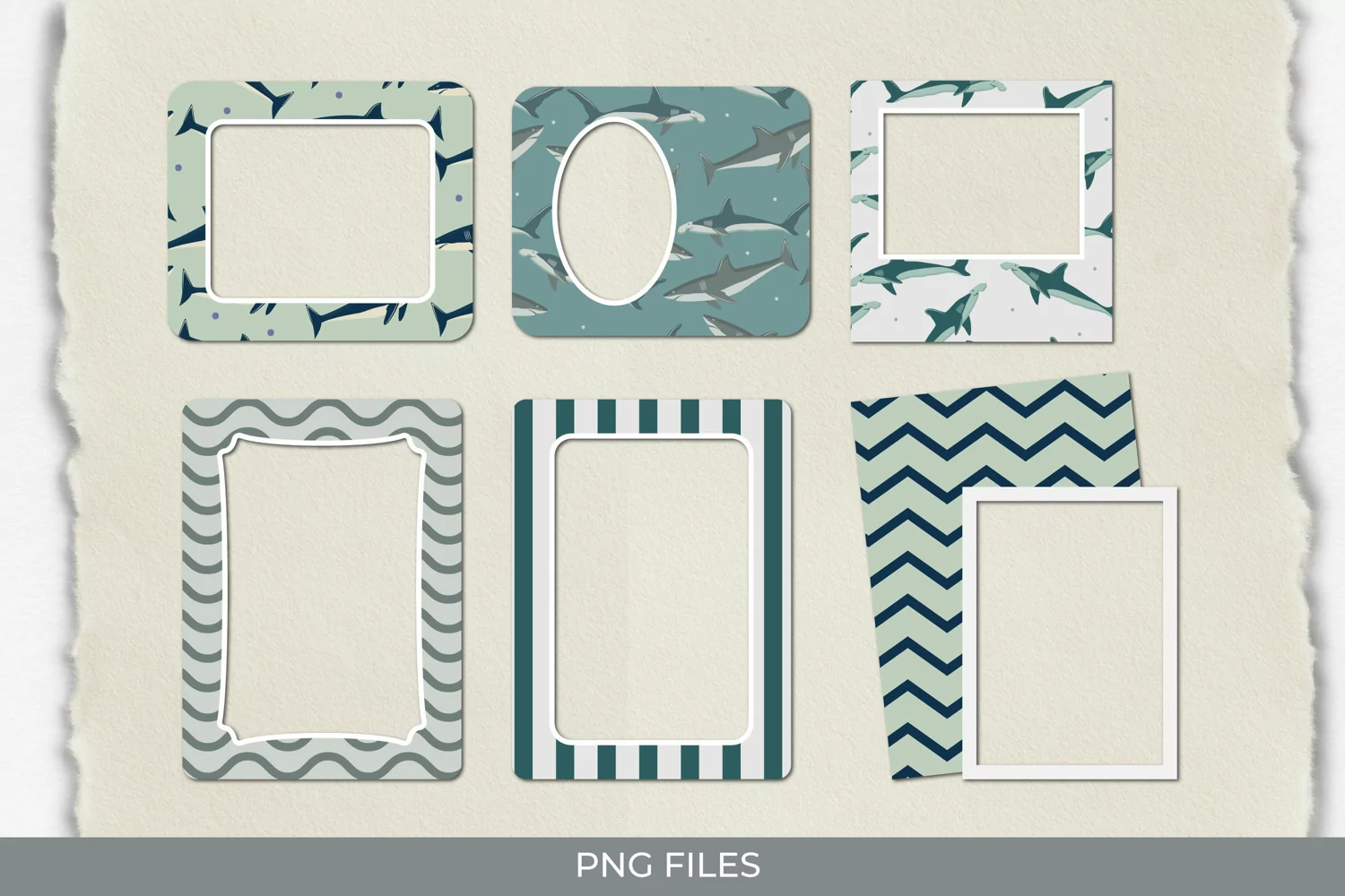 Vintage Shark Seamless Pattern Frame Set product image 1
