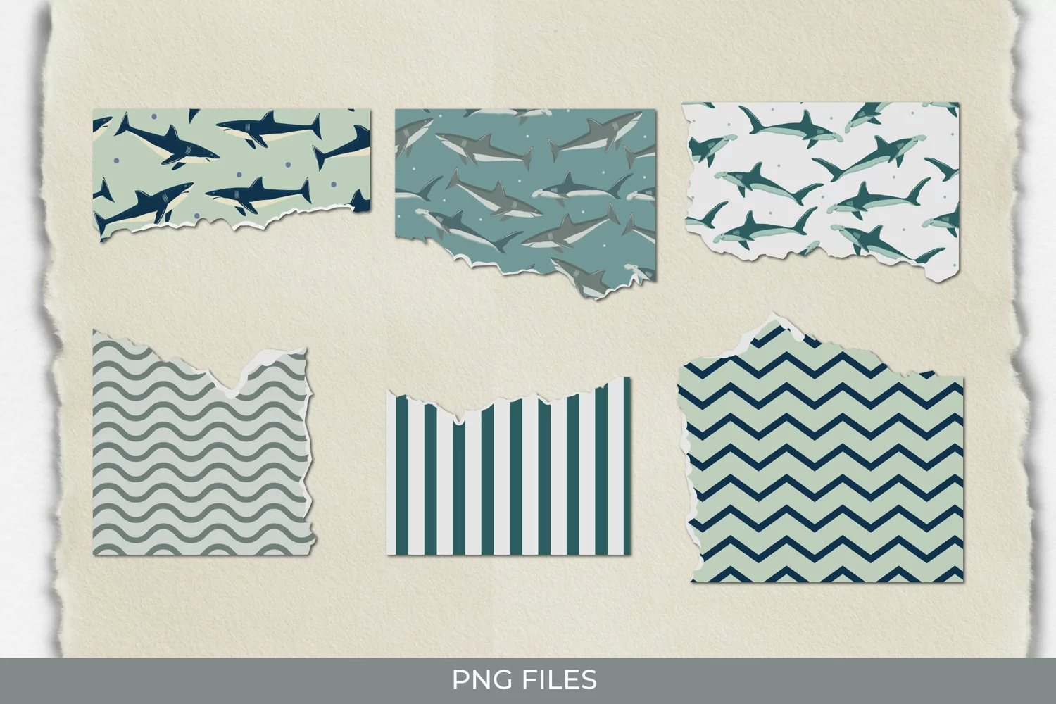 Vintage Shark Seamless Pattern Torn Paper product image 1