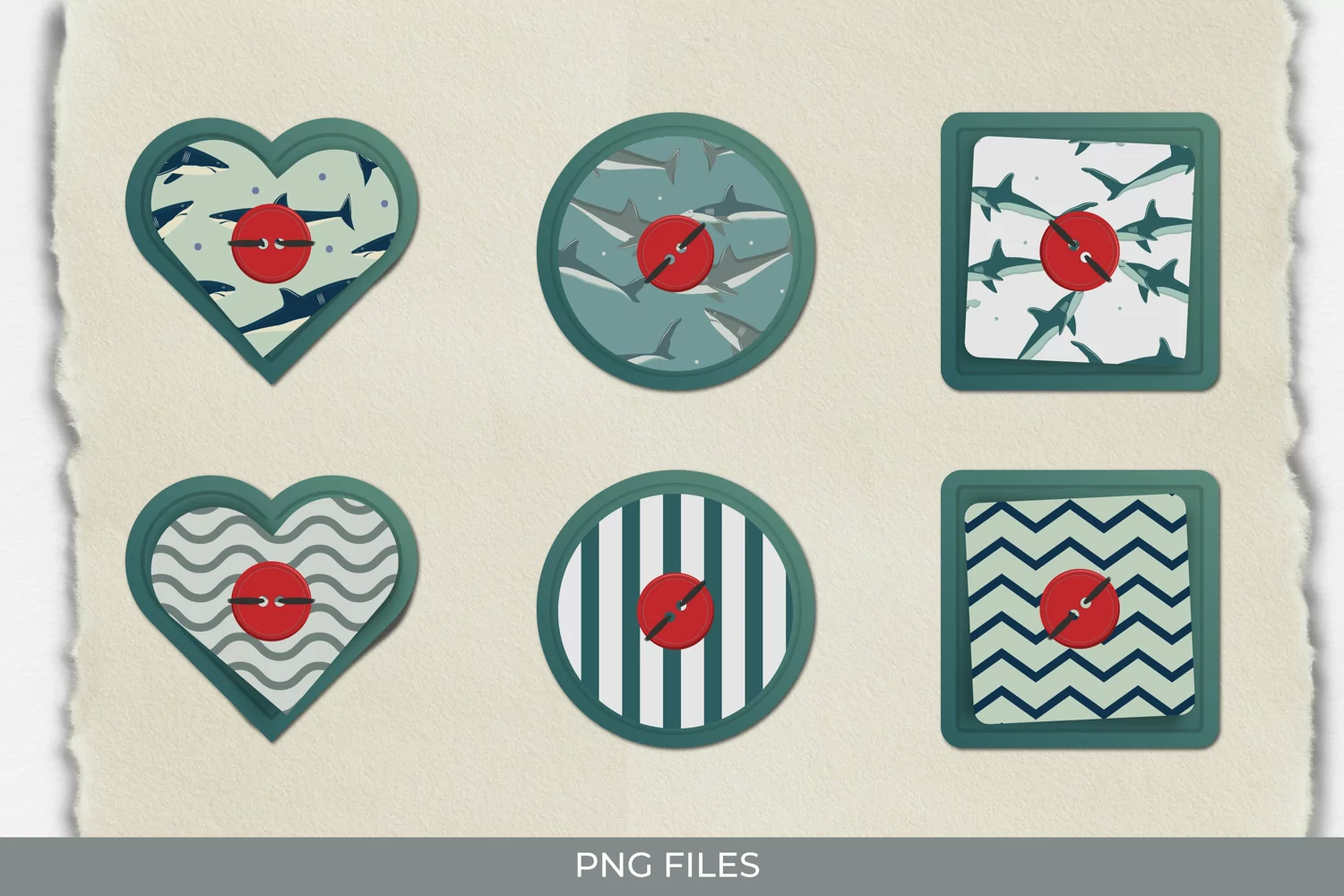 Vintage Shark Seamless Pattern Button product image 1