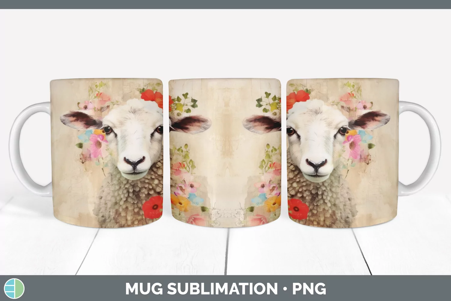 GorgeousDecoupage Sheep Mug Wrap design.