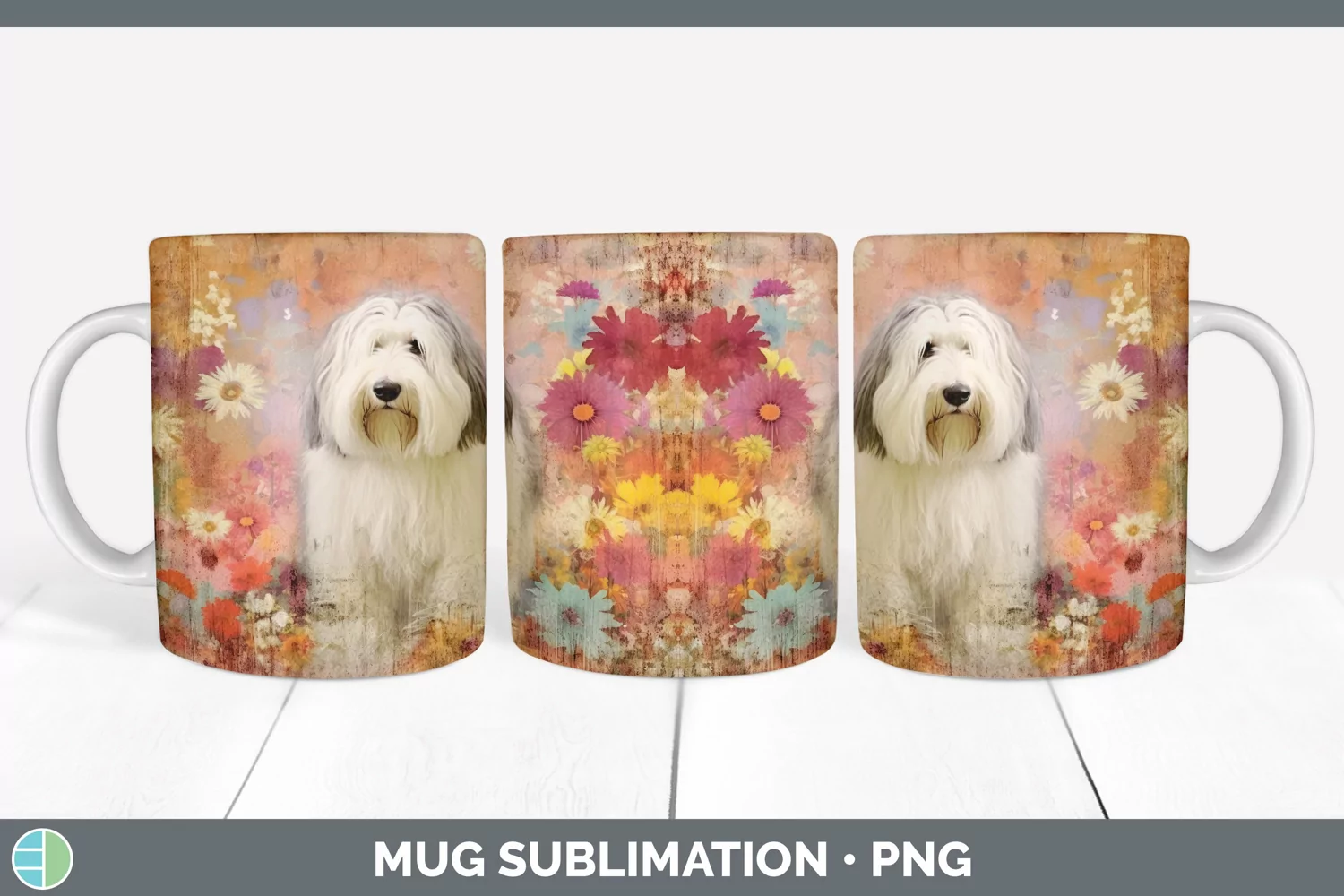 GorgeousDecoupage Sheepdogs Mug Wrap design.