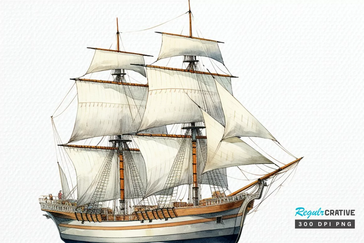 Vintage Ship Watercolor PNG Clipart product image 1