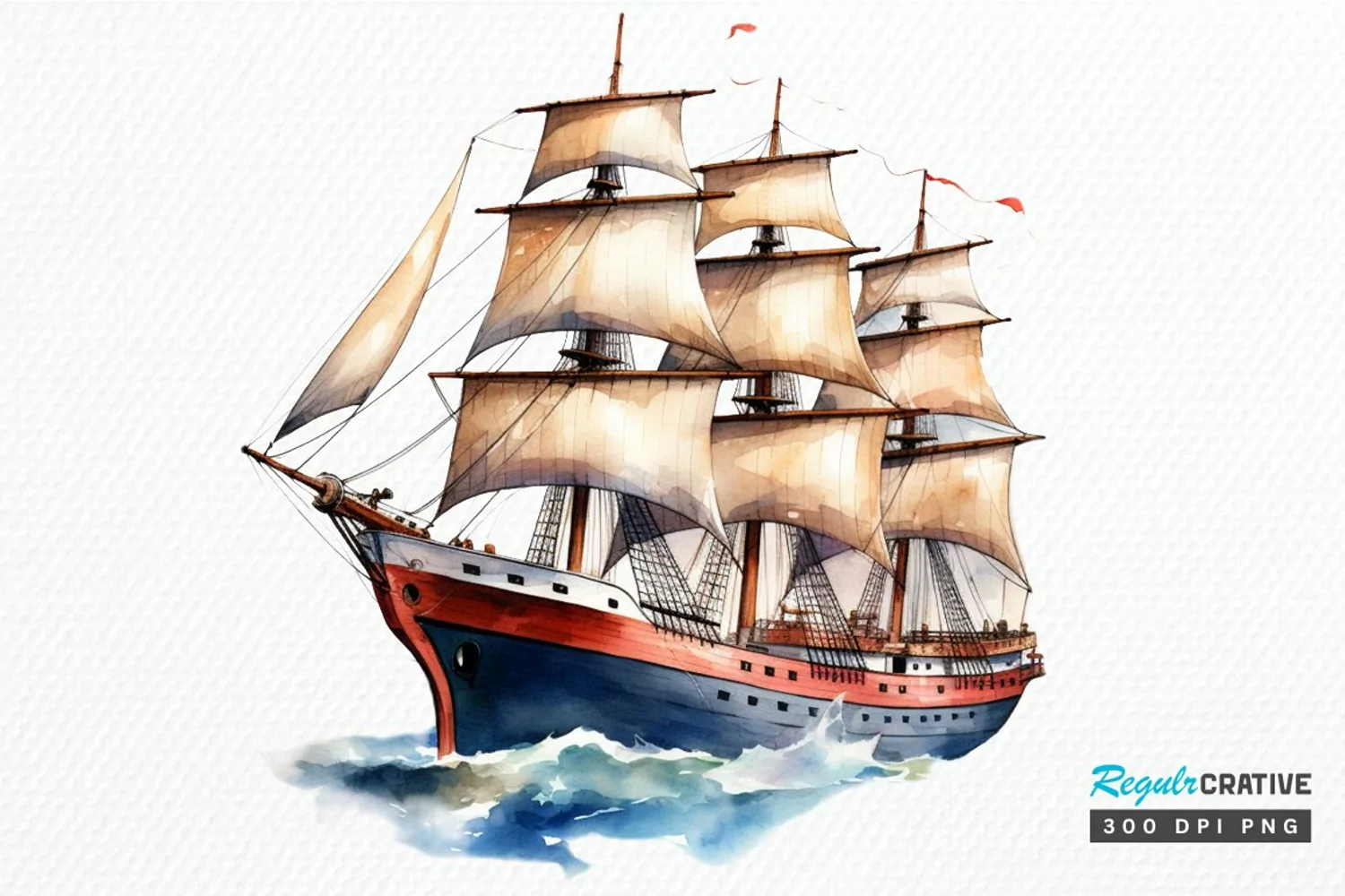 Vintage Ship Watercolor PNG Clipart product image 1