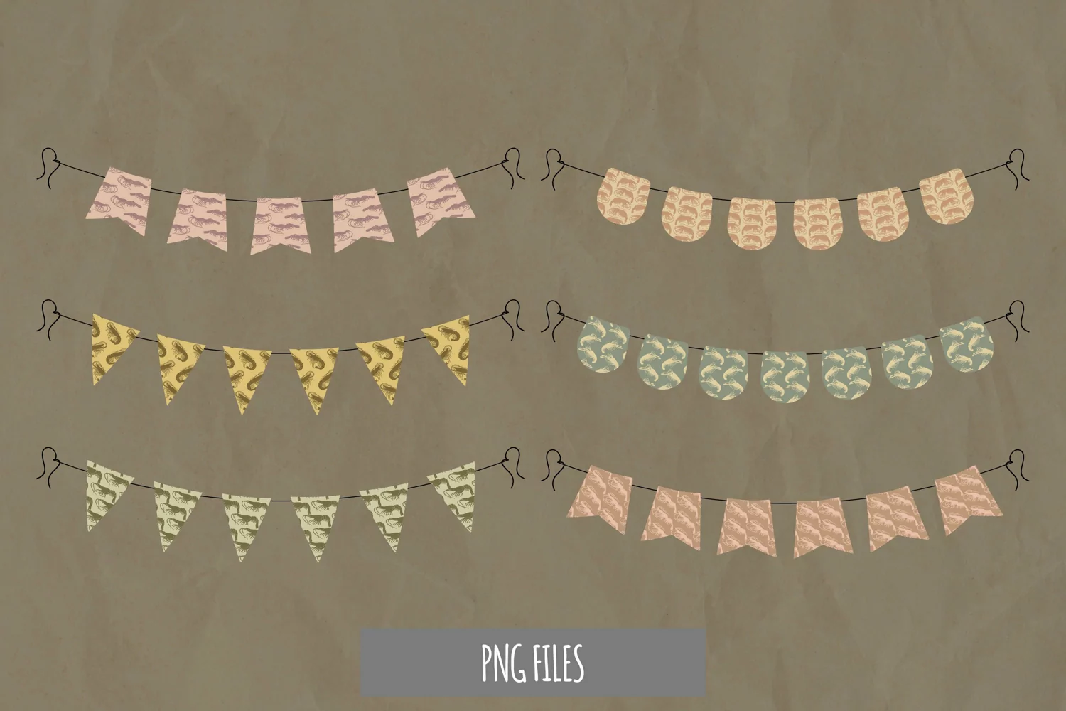 Vintage Shrimp Seamless Pattern Bunting Banner product image 1