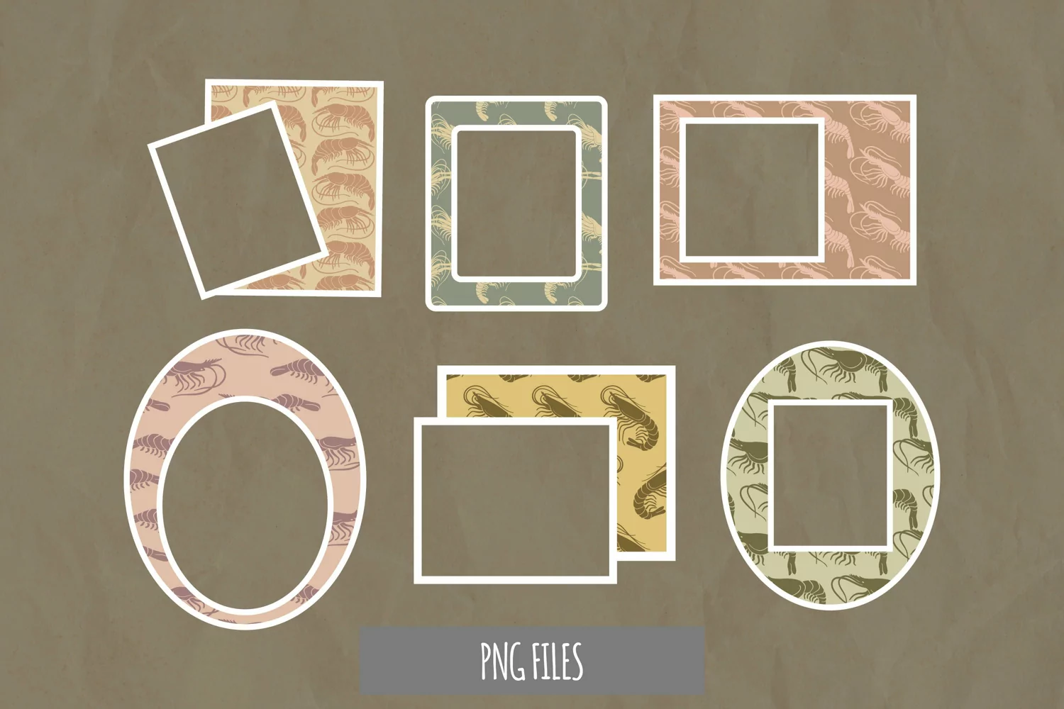 Vintage Shrimp Seamless Pattern Frame Set product image 1