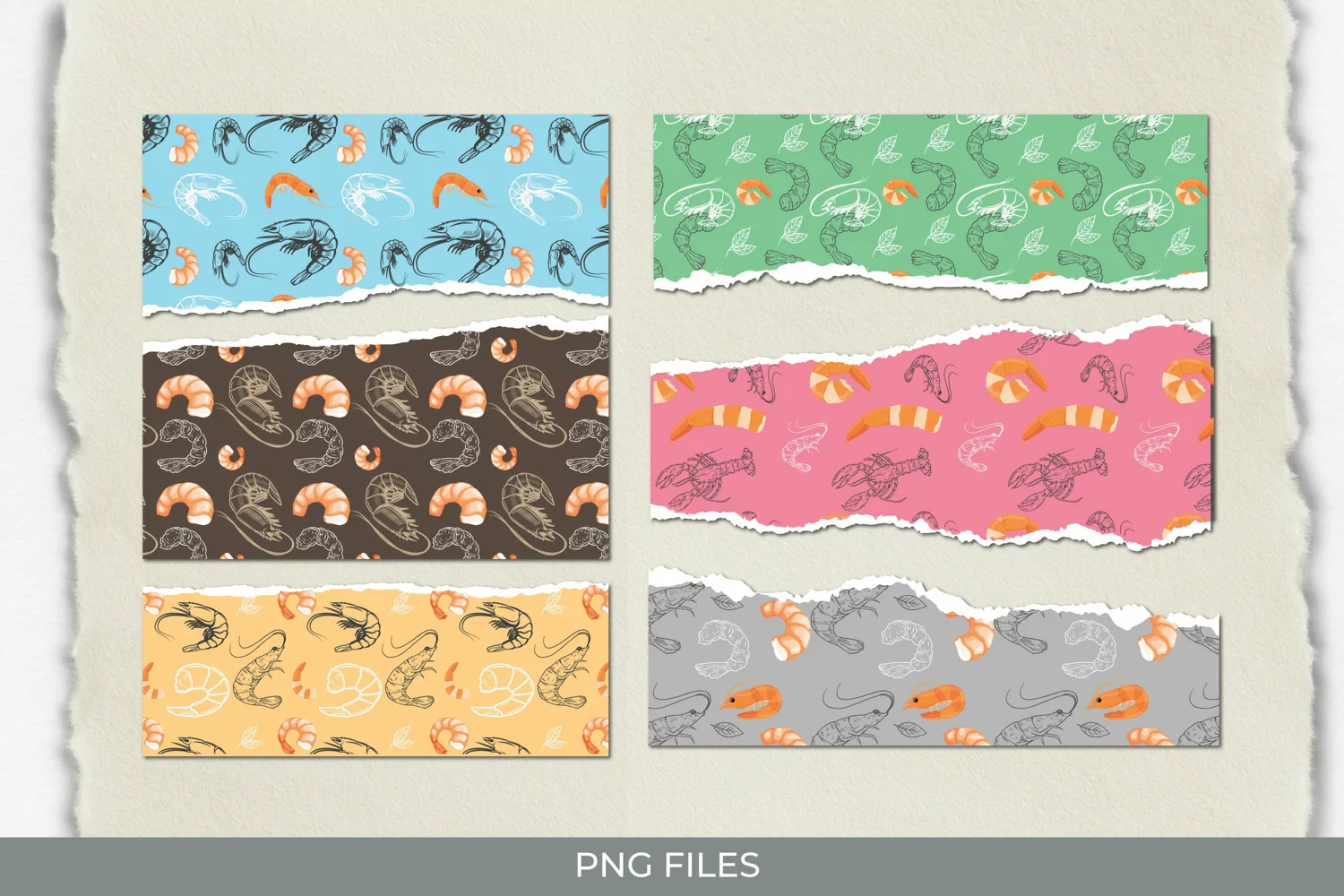 Vintage Shrimp Seamless Pattern Torn Paper product image 1