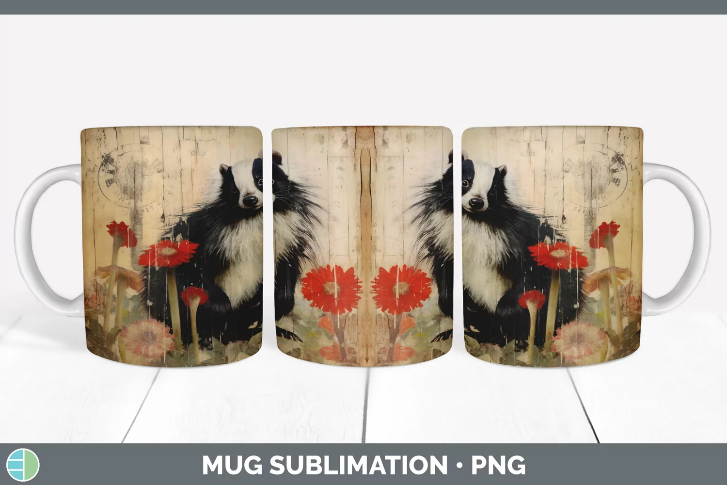 GorgeousDecoupage Skunks Mug Wrap design.