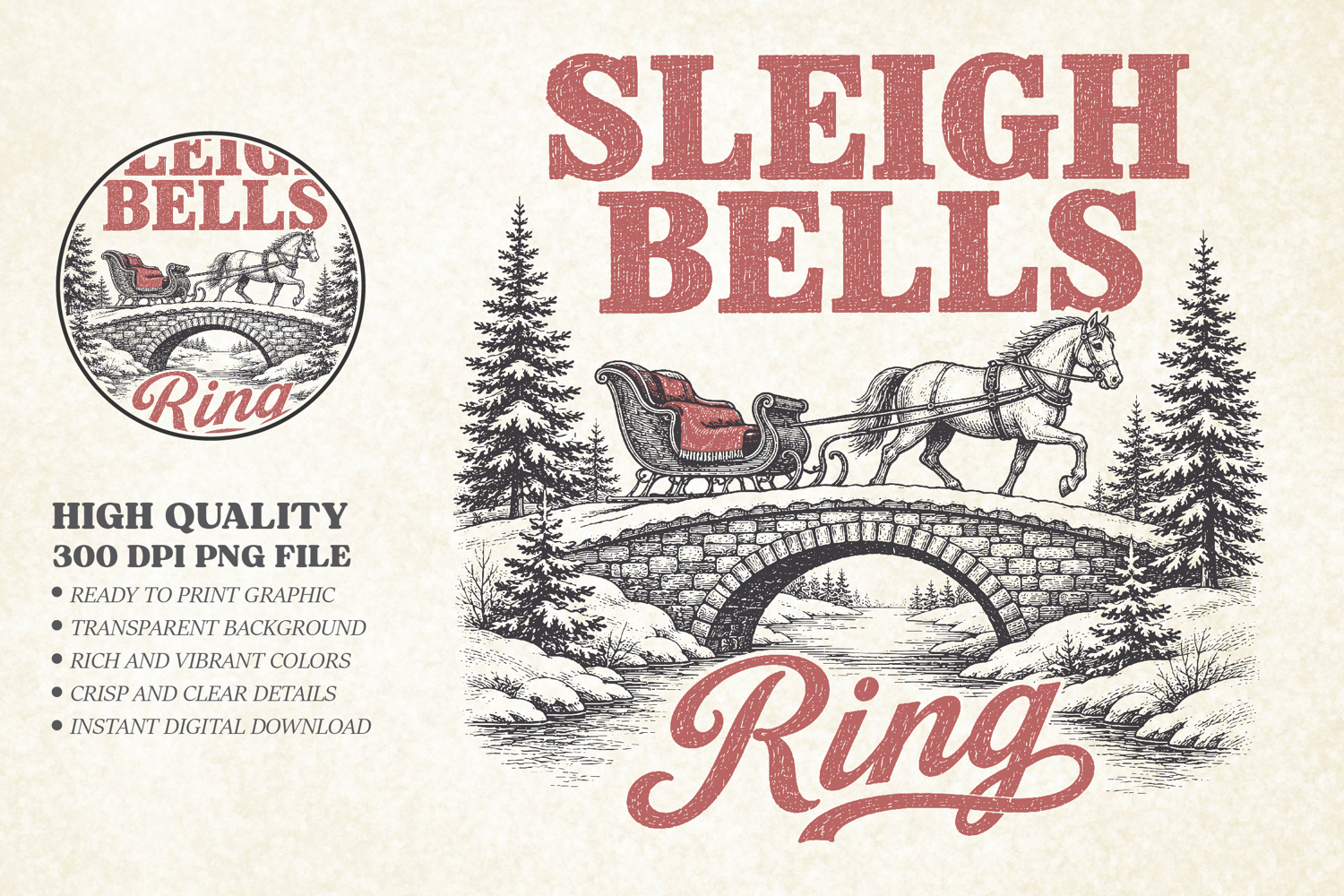Vintage Sleigh Bells Ring Christmas Design, Christmas PNG product image 1