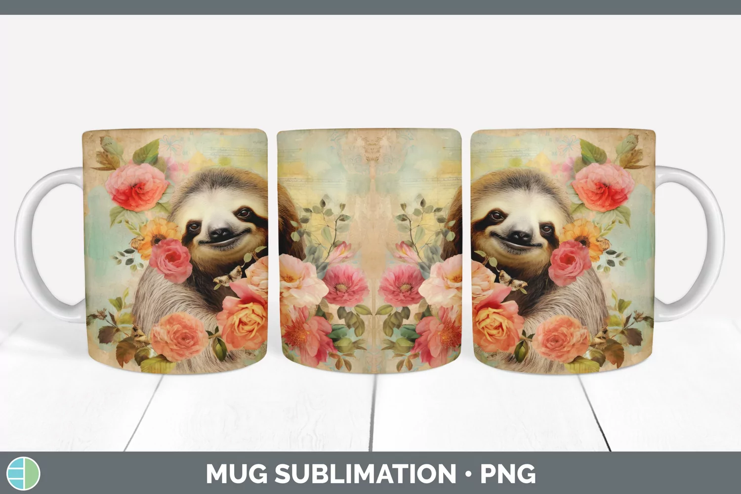 GorgeousDecoupage Sloths Mug Wrap design.