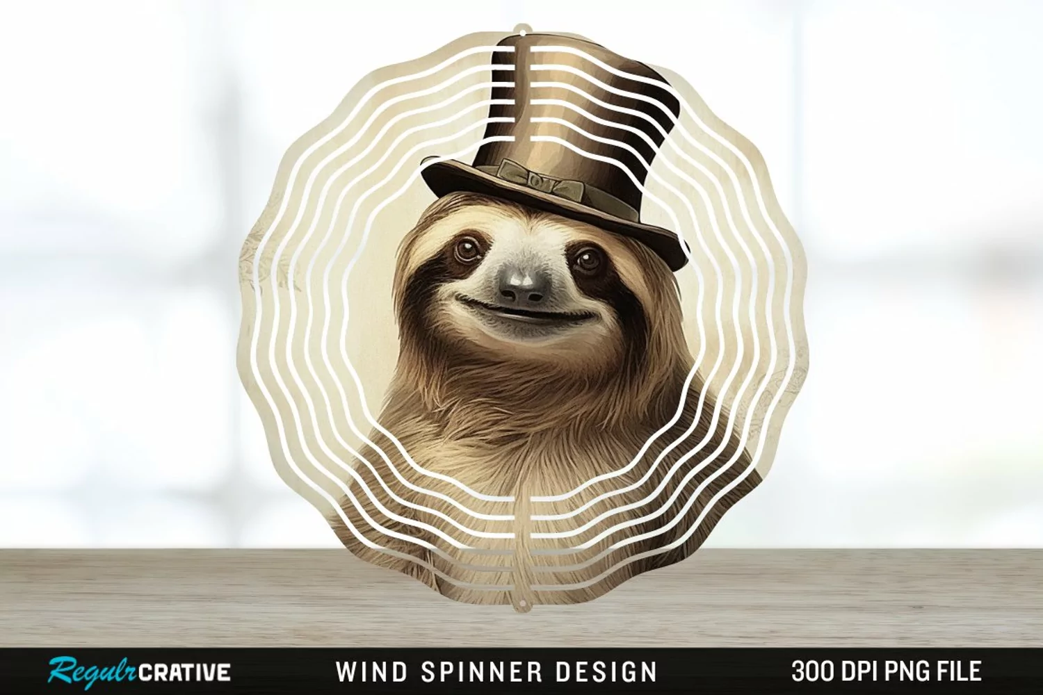 Vintage Sloth Wind Spinner Sublimation Design PNG product image 1