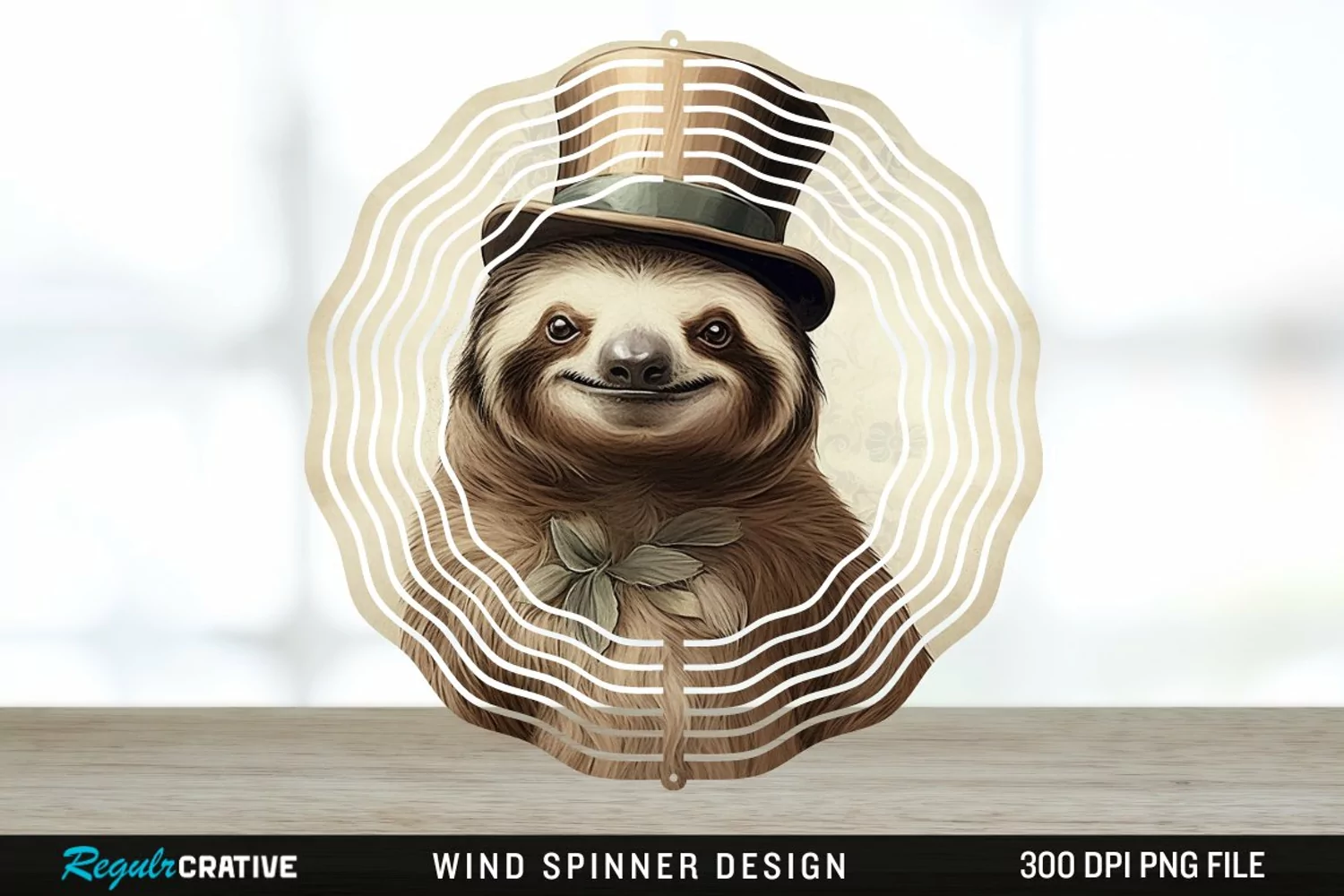 Vintage Sloth Wind Spinner Sublimation Design PNG product image 1